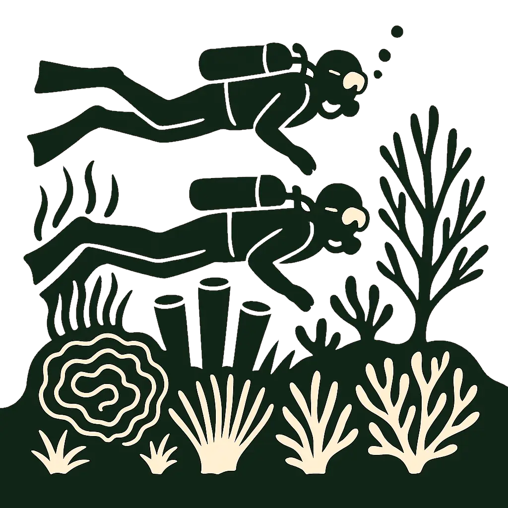 graphic of reef with divers